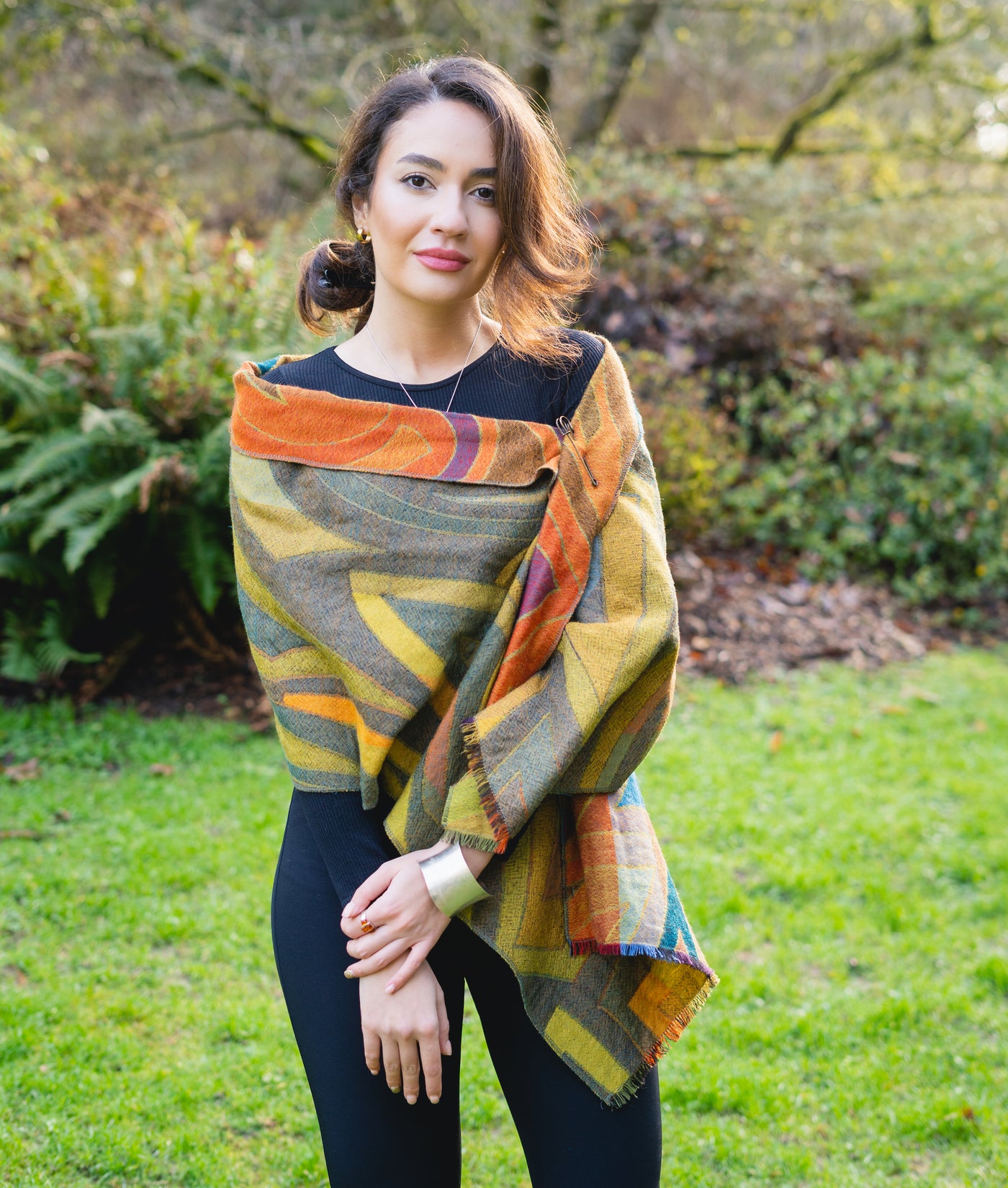 Reversible Boiled Merino Wool Shawl/Poncho/Wrap in Citron Color