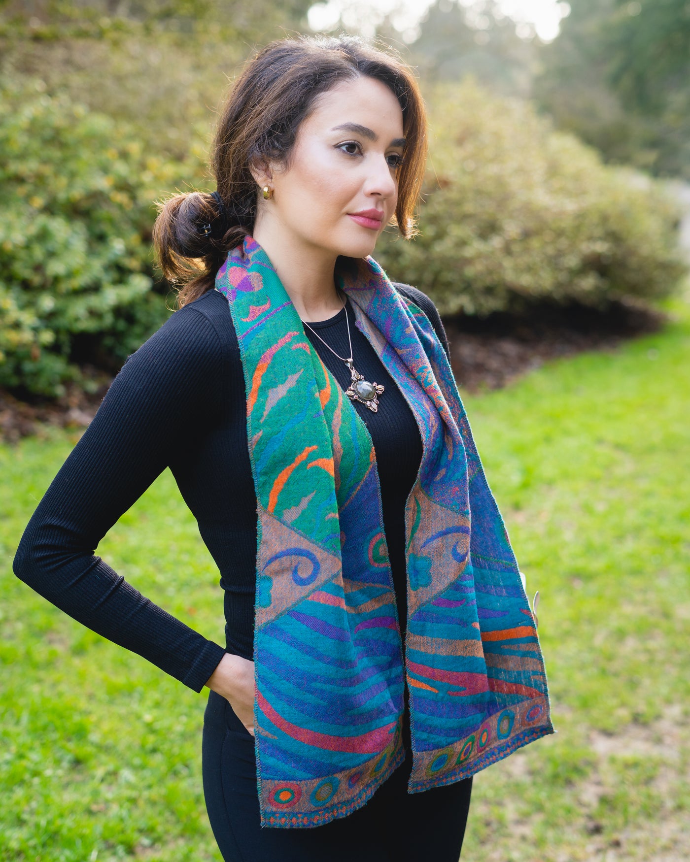 Pure Merino Wool Neck Scarf in Turquoise color