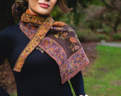 100% Pure Boiled Wool Reversible Pointed Scarf in Copper Colors.