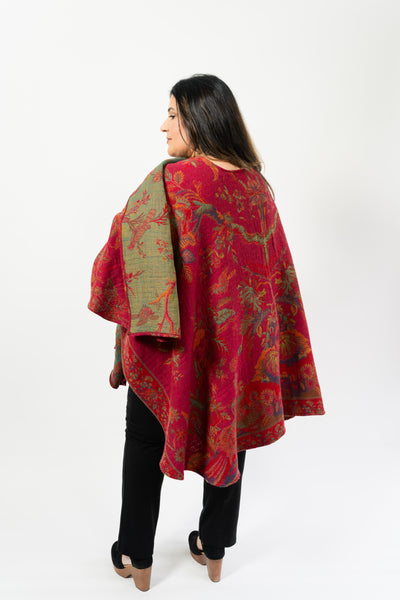 Long Cape Shawl BEYOND Ruana in Fuchsia Bird