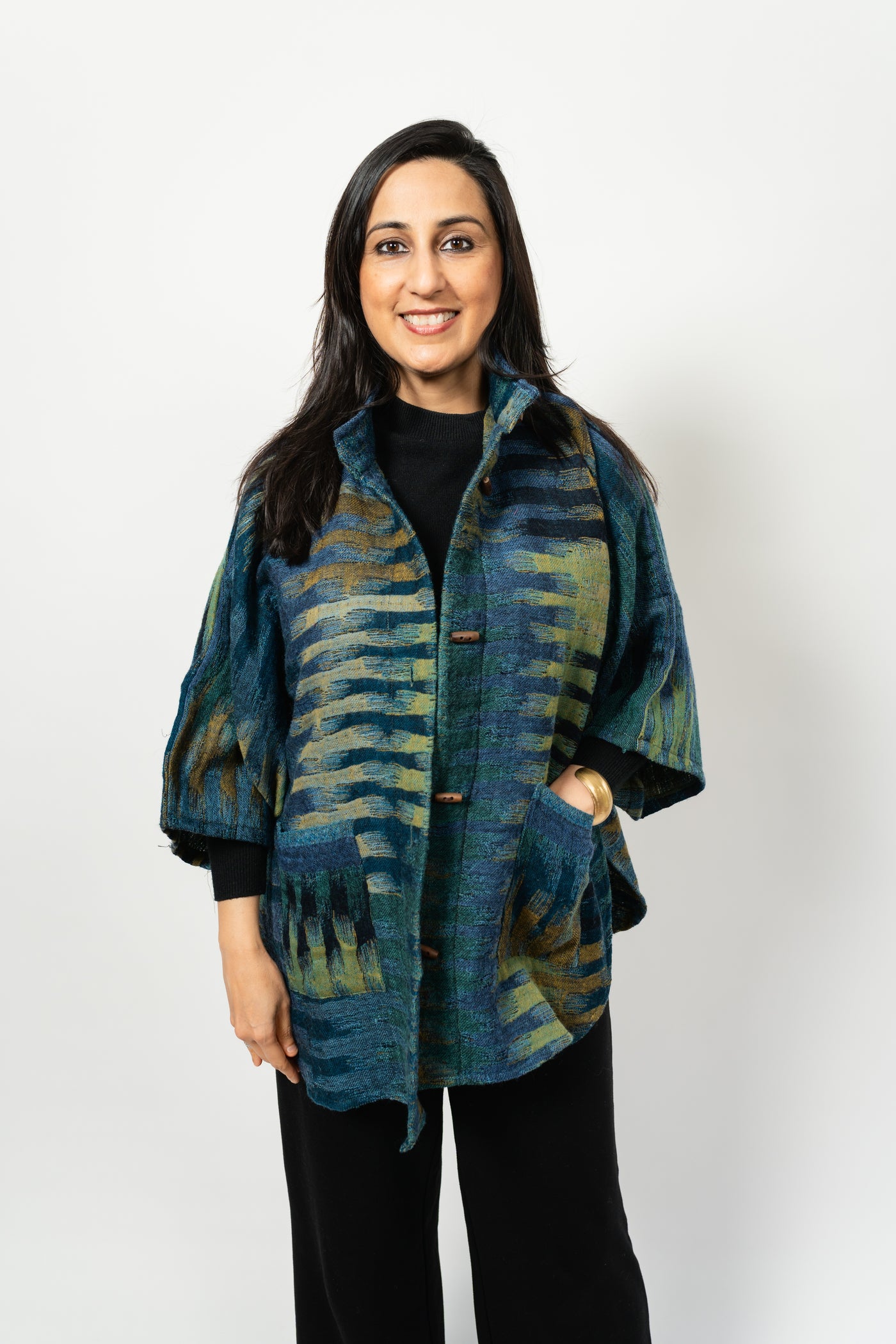 Handmade Reversible Merino Wool Kimono Jacket in Morocco Green