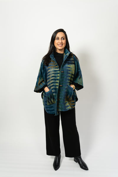 Handmade Reversible Merino Wool Kimono Jacket in Morocco Green