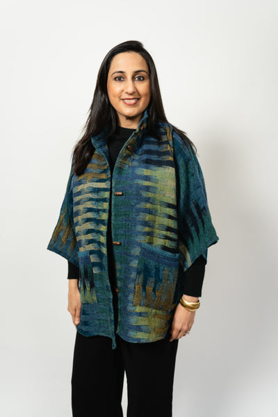 Handmade Reversible Merino Wool Kimono Jacket in Morocco Green