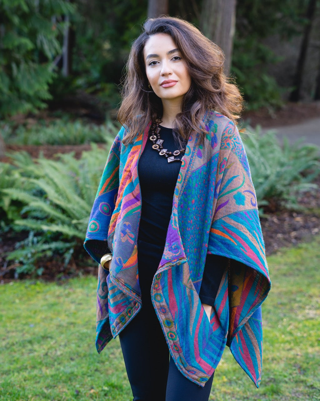 In Style Regular Poncho in Reversible Turquoise colors + Free Bag