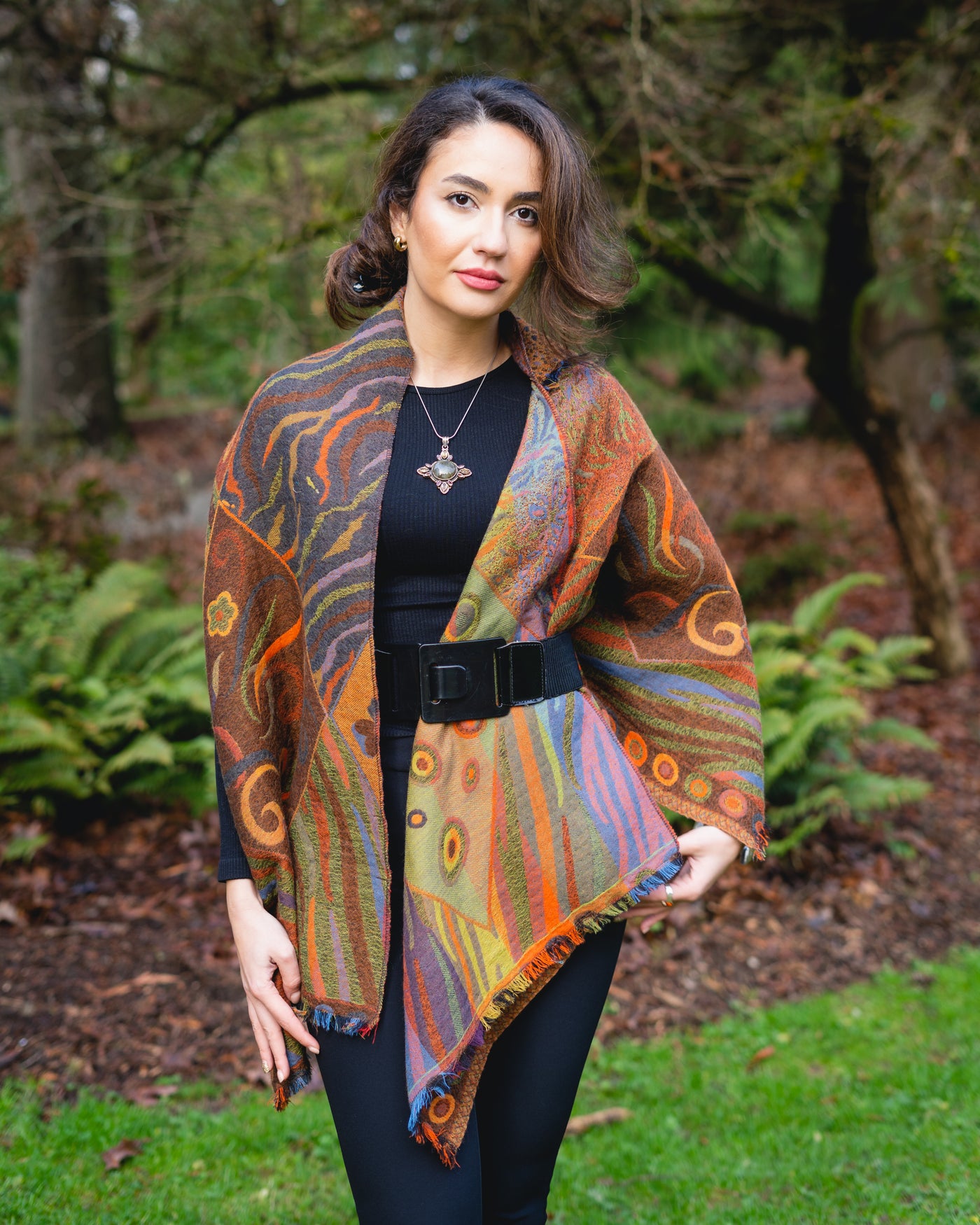 Reversible Boiled Merino Wool Shawl/Poncho/Wrap in Autumn