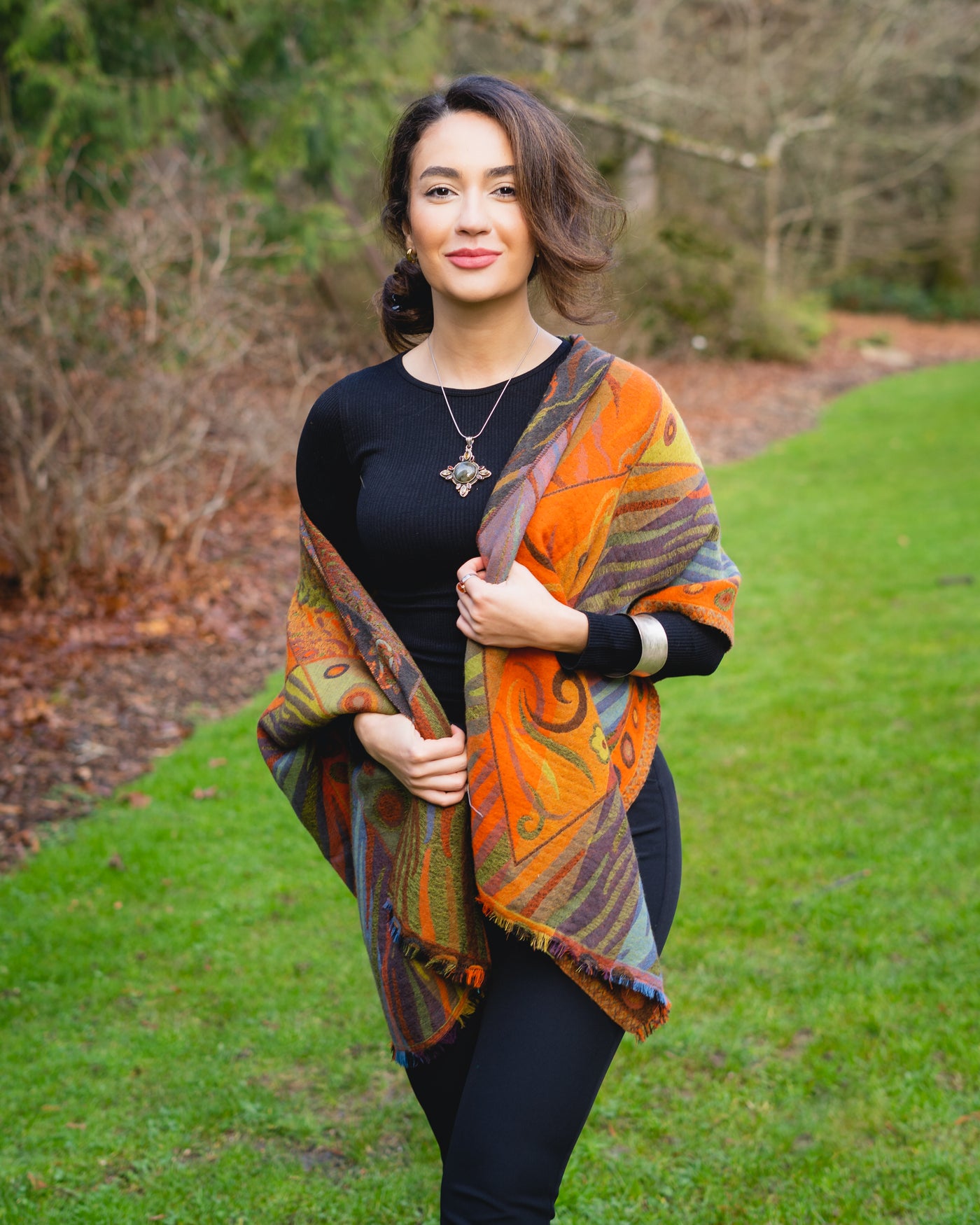 Reversible Boiled Merino Wool Shawl/Poncho/Wrap in Autumn