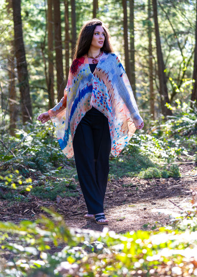 Linen Cape in Abstract Watercolor Patterns