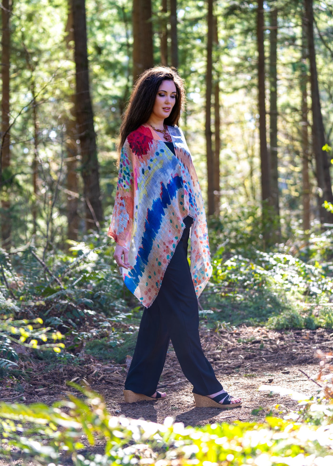 Linen Cape in Abstract Watercolor Patterns