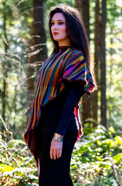 509 Hand Fringed Pure Merino Geometric Fringe Shawl Cascade