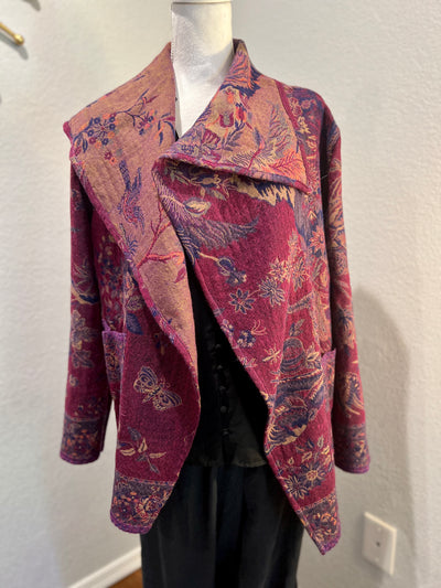 Reversible Merino Wool Trench Coat Jacket in Purple colors featuring Bird Print Plus FREE complimentary Storage Bag