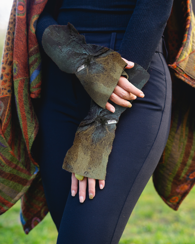 Soft Fingerless Gloves made in Boiled Merino Wool