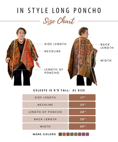 NEW ! In Style Regular Poncho in Reversible Autumn colors + Free Bag