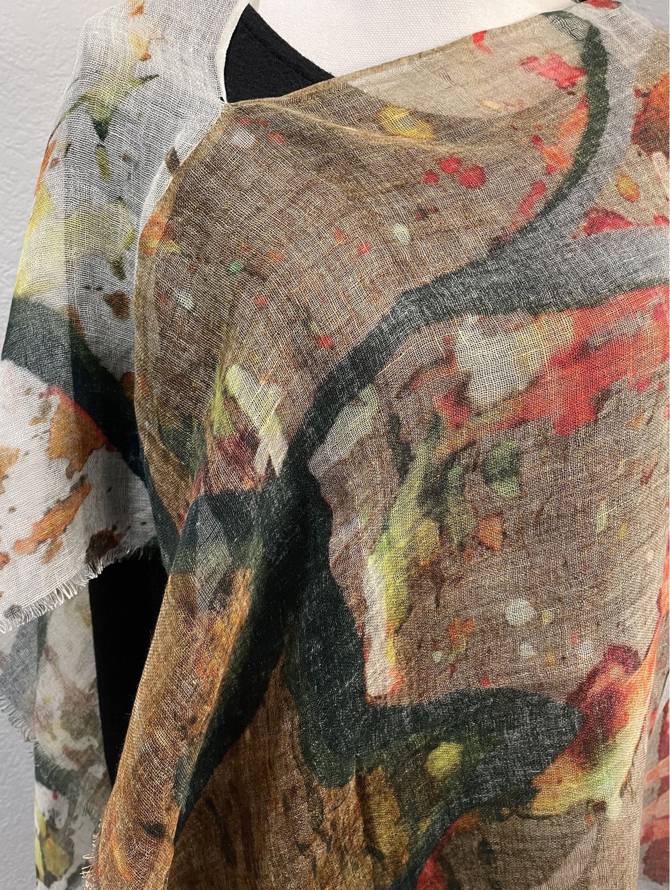 Linen Cape with Abstract Print in earthy tones