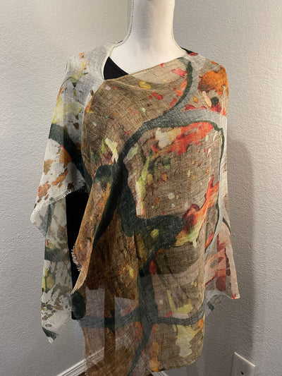 Linen Cape with Abstract Print in earthy tones