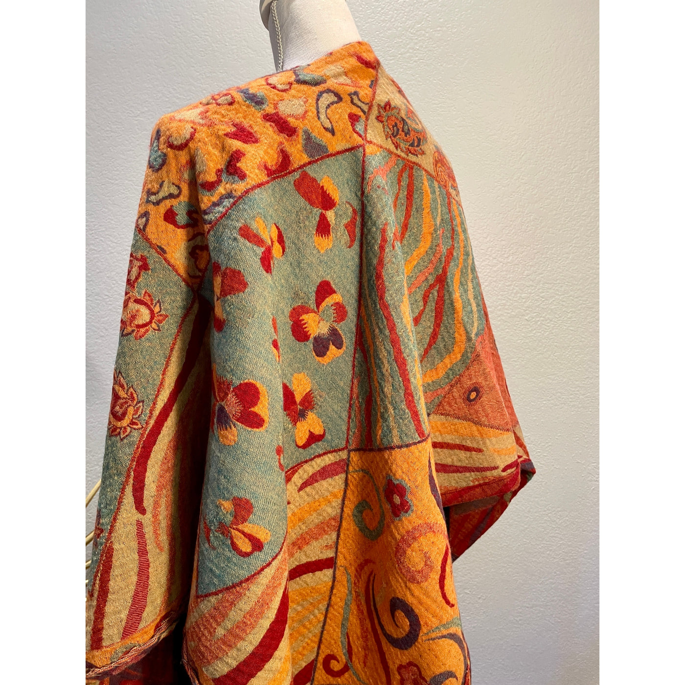 515 Ladies Boiled Wool Reversible Poncho Cape Tangerine