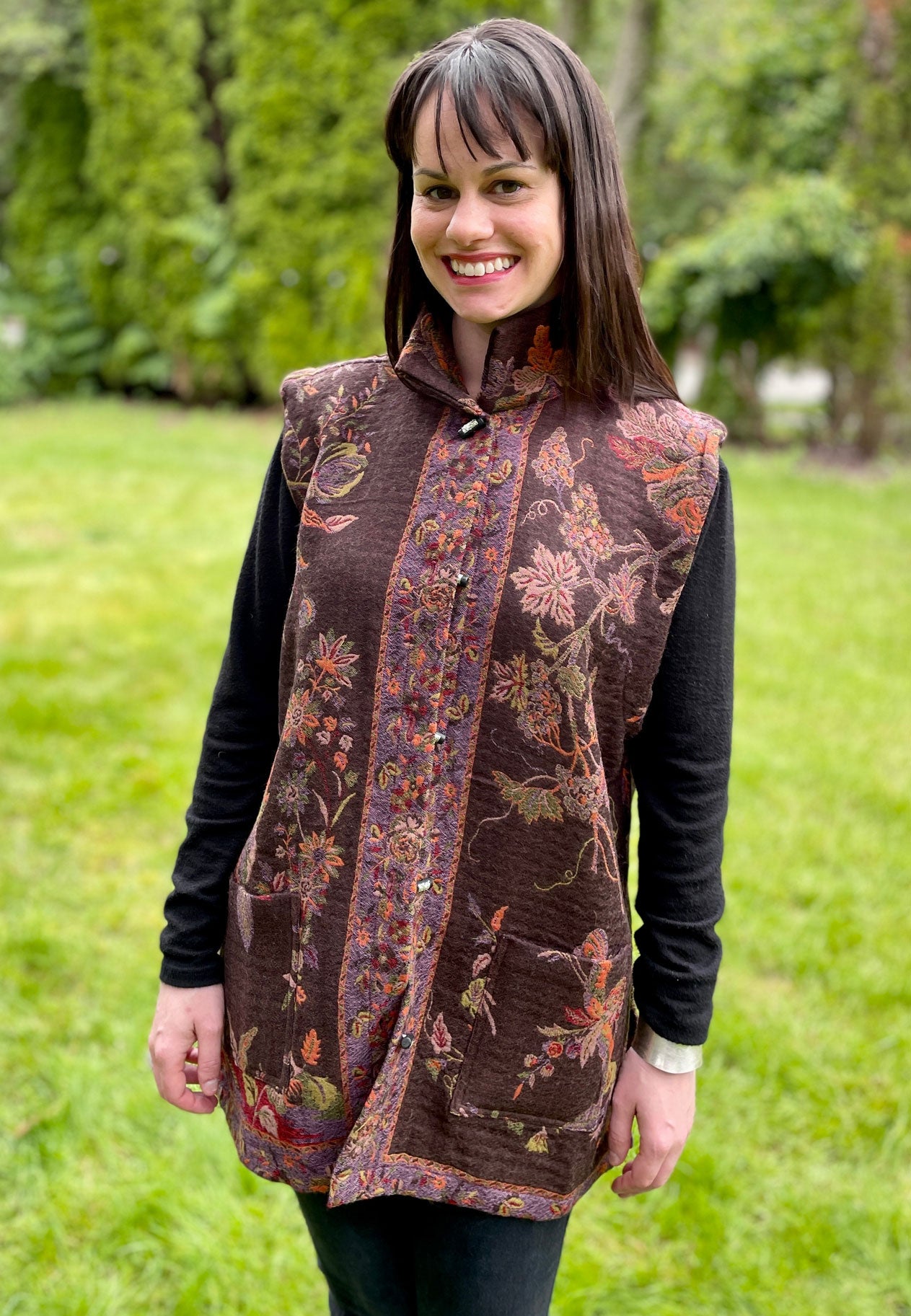 Ladies Mandarin Collar Boiled Wool Imperial Vest with Pockets in Copper color FREE complimentary Storage Bag
