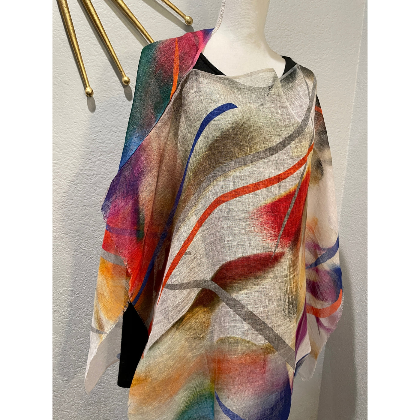 732/C Linen Cape in Abstract Watercolor Patterns