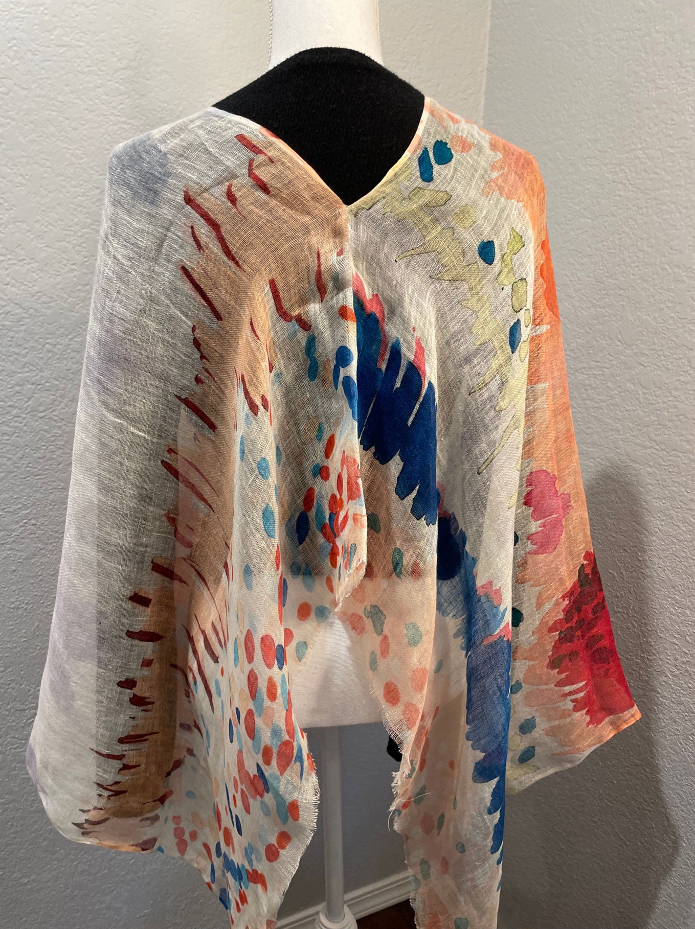 Linen Cape in Abstract Watercolor Patterns