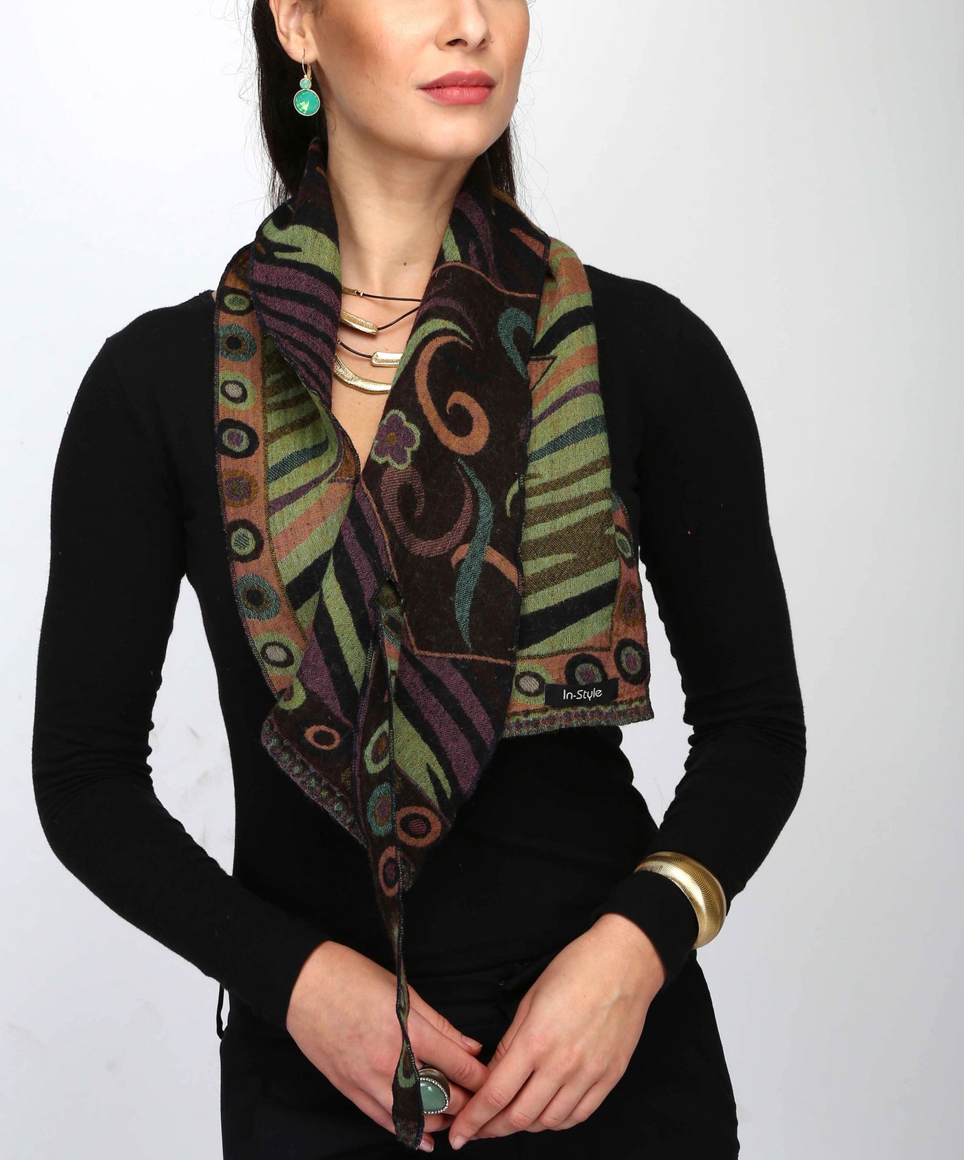 100% Pure Boiled Wool Reversible Pointed Scarf in Apple Green Colors,