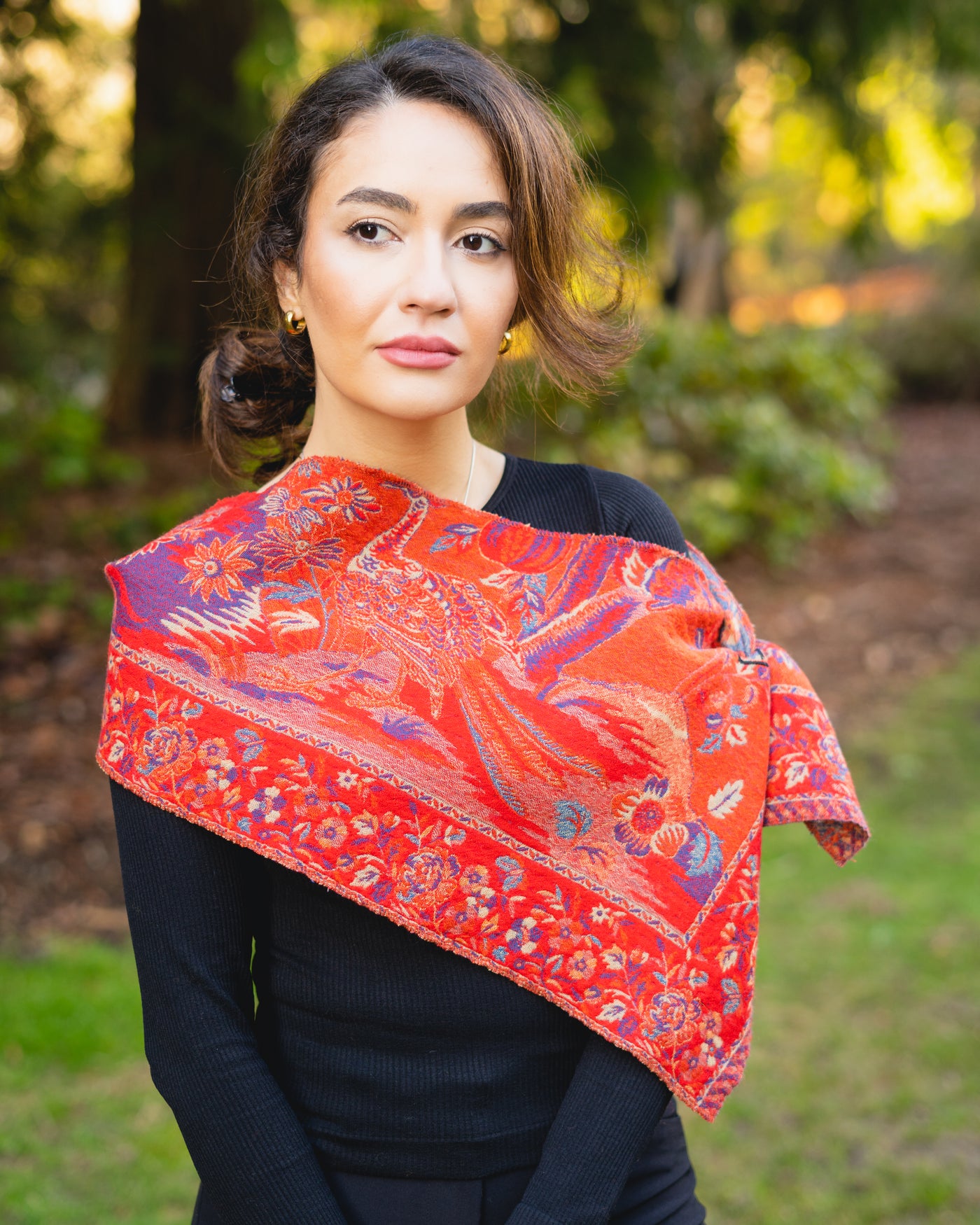 100% Pure Boiled Wool Reversible Pointed Scarf in Tangerine Colors.