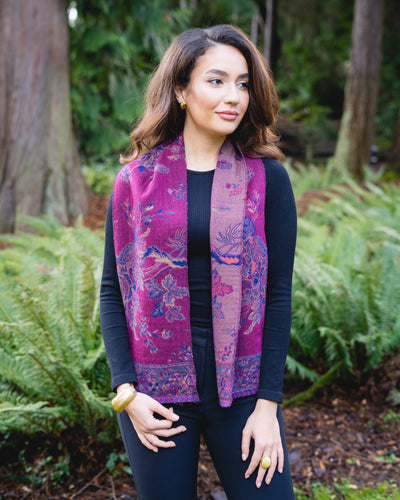 Pure Merino Wool  Neck Scarf Purple Bird Colors