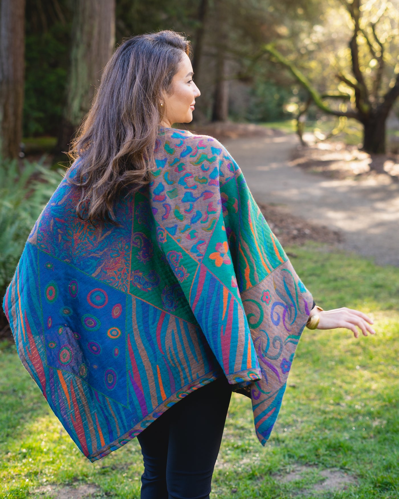 In Style Regular Poncho in Reversible Turquoise colors