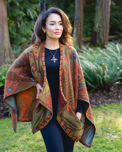 NEW ! In Style Regular Poncho in Reversible Autumn colors + Free Bag