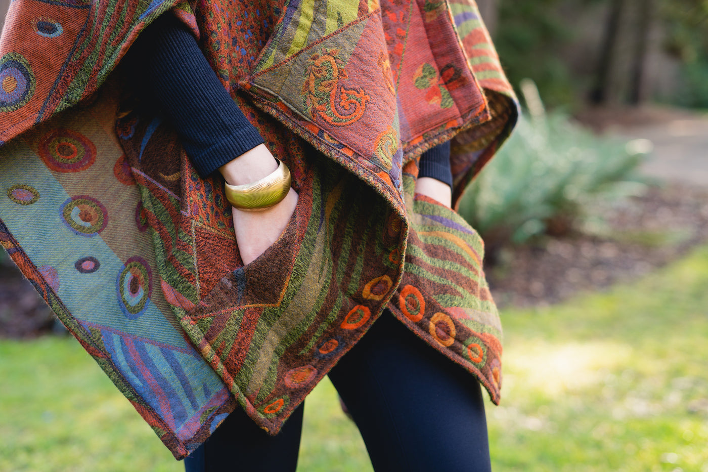 NEW ! In Style Regular Poncho in Reversible Autumn colors + Free Bag