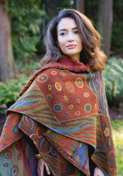 NEW ! In Style Regular Poncho in Reversible Autumn colors + Free Bag