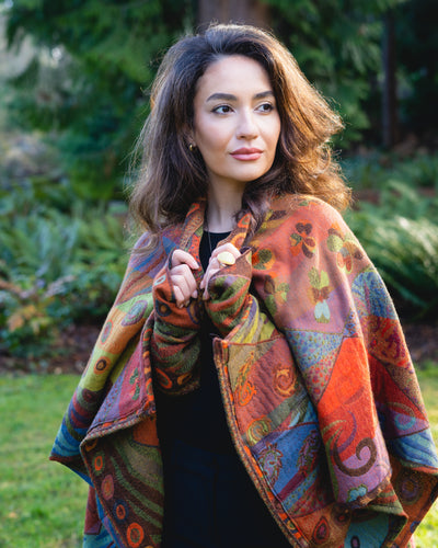 NEW ! In Style Regular Poncho in Reversible Autumn colors + Free Bag