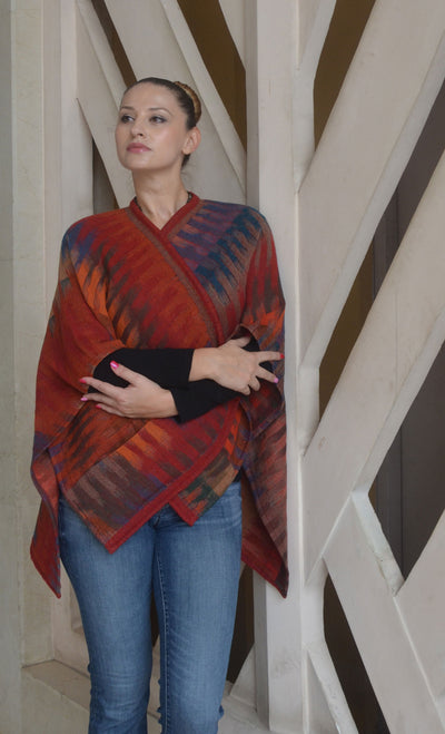 In Style Regular Poncho in Morocco Red colors + Free Bag