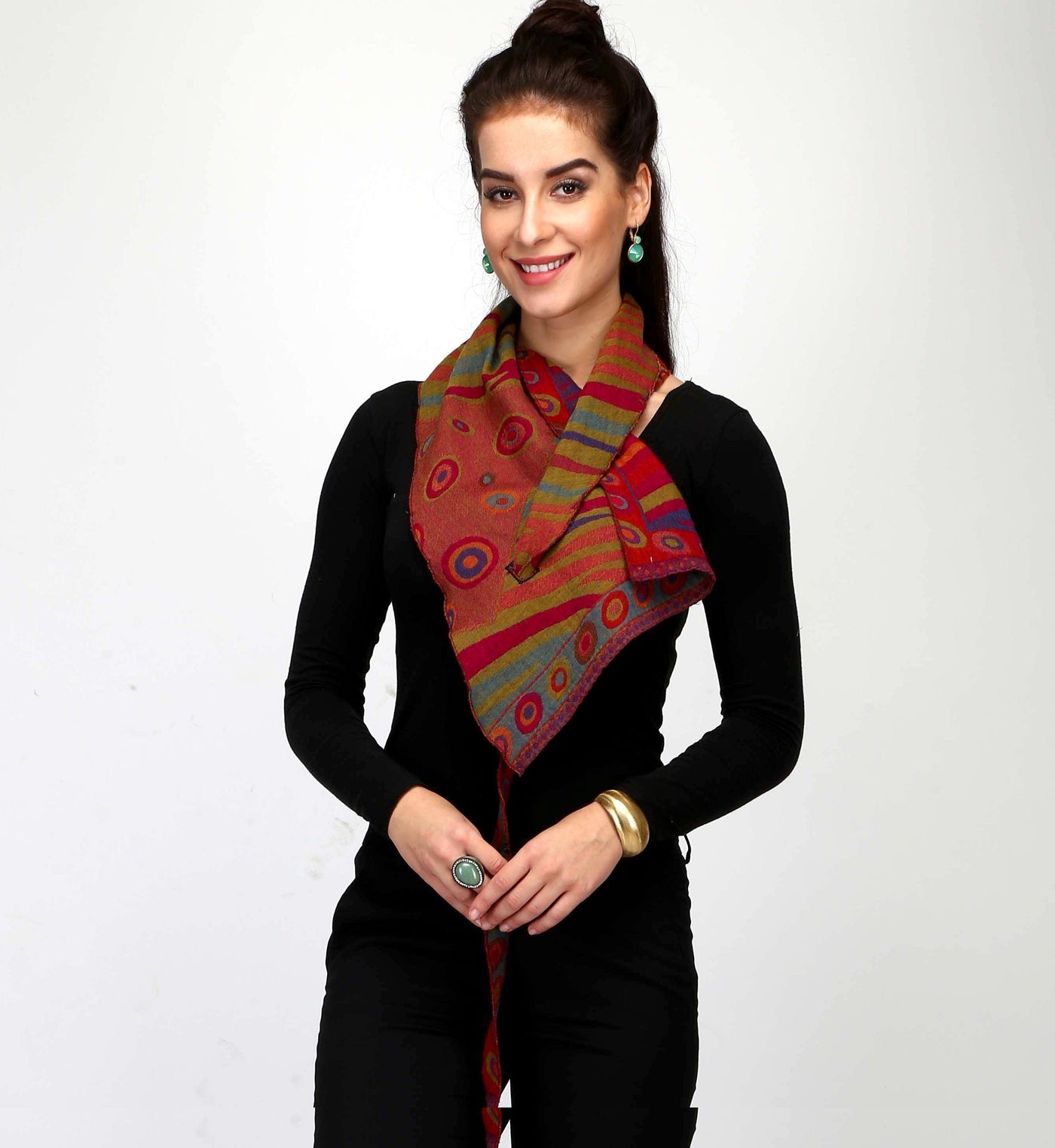 100% Pure Boiled Wool Reversible Pointed Scarf in Fuchsia Colors