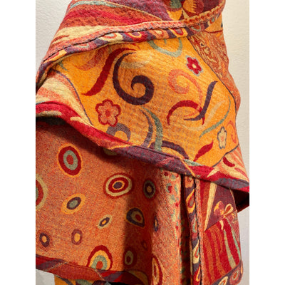 515 Ladies Boiled Wool Reversible Poncho/Cape in Tangerine Abstract + Free Bag.