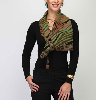 100% Pure Boiled Wool Reversible Pointed Scarf in Apple Green Colors,