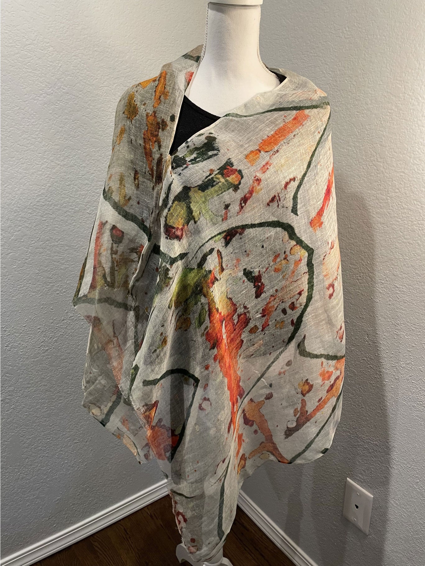 Linen Cape with Abstract Print in earthy tones