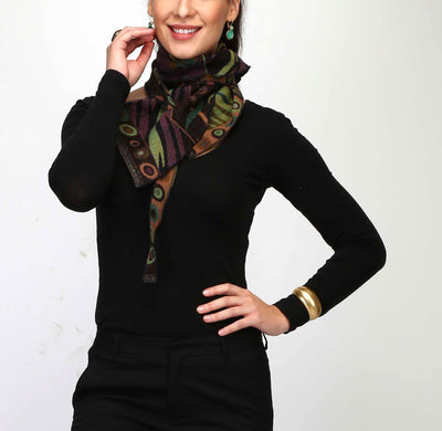 100% Pure Boiled Wool Reversible Pointed Scarf in Apple Green Colors,