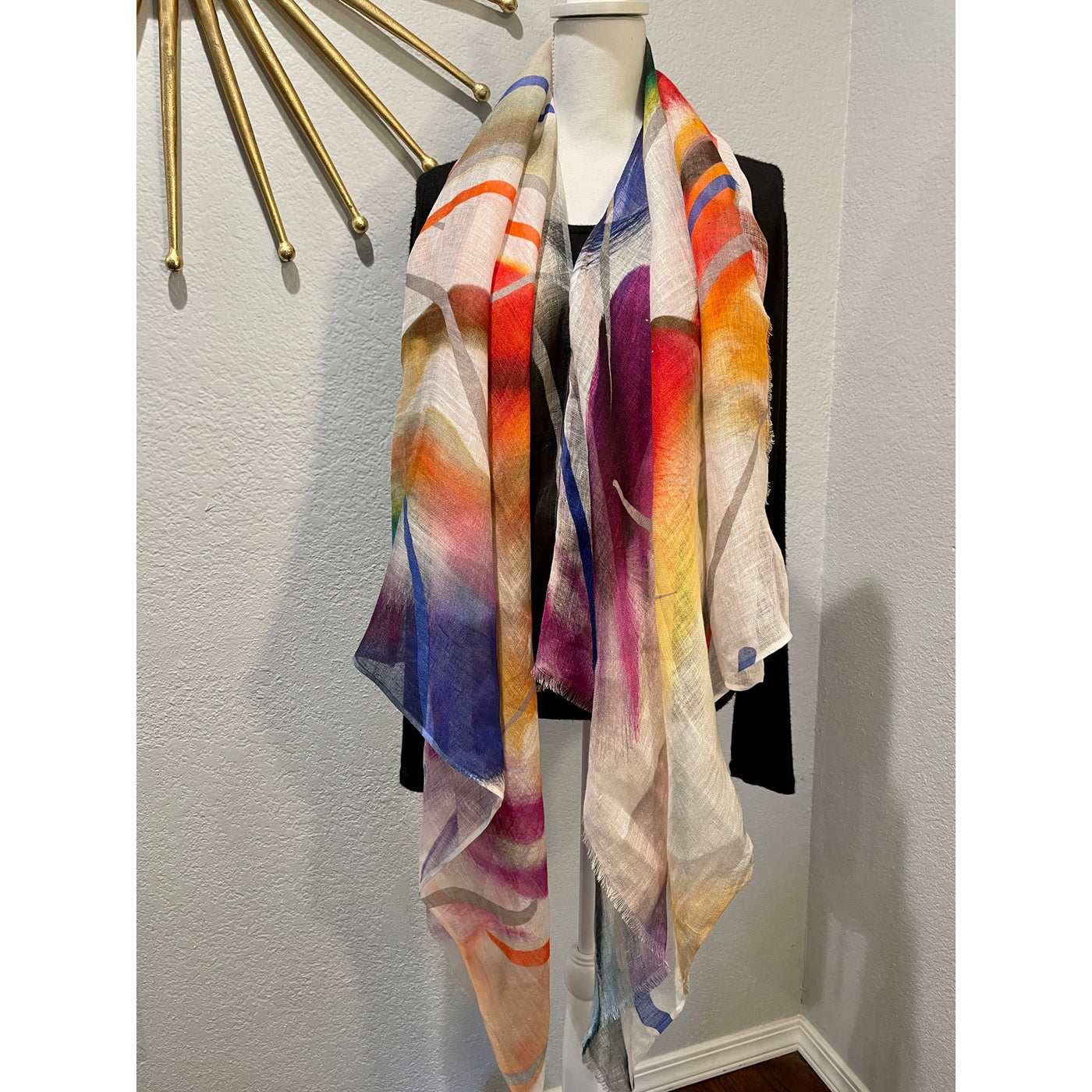 732/C Linen Poncho/Cape in Abstract Watercolor Patterns