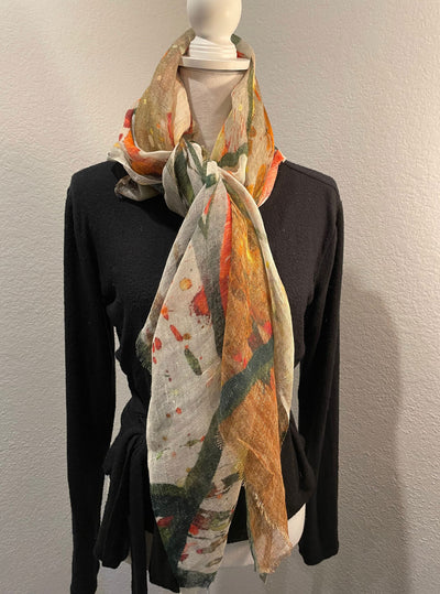 Linen Cape with Abstract Print in earthy tones